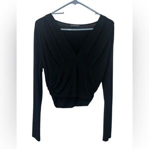 Black Long Sleeve Wrap Crop Top